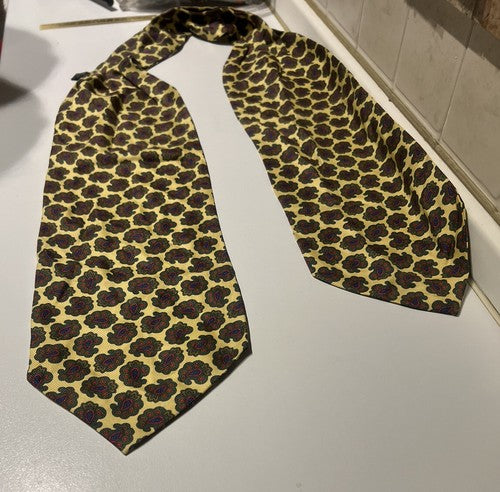 🔴 DUPONT Foulard cravatta uomo seta pura giallo oro con decori rara