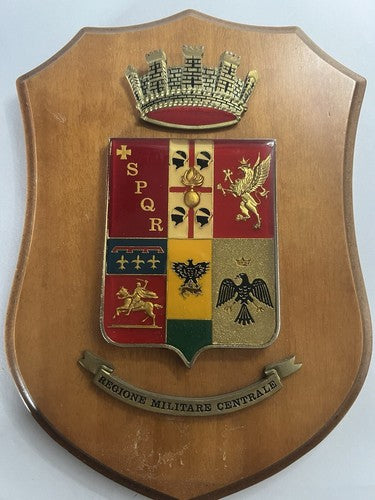 🔴 Wappen der Zentralen Militärregion, Schild aus poliertem Holz und Metall, Höhe 23