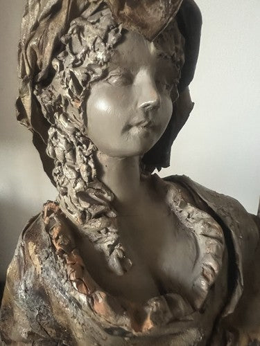 🔴 Statua scultura CARTAPESTA firmata CECILIA POLITO dama Firenze 11x11 h 42 cm