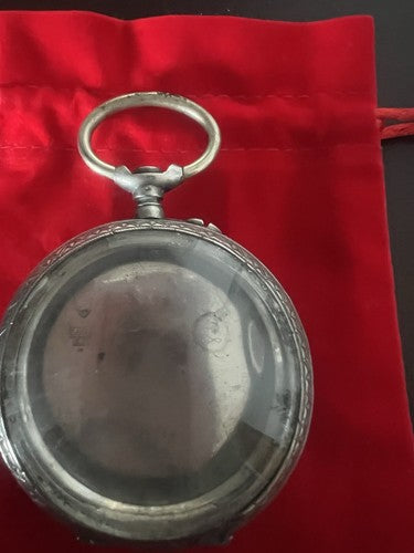 🔴 Cassa orologio tasca ARGENTO 800 MASSICCIO locomotiva LIGNE DROITE vintage