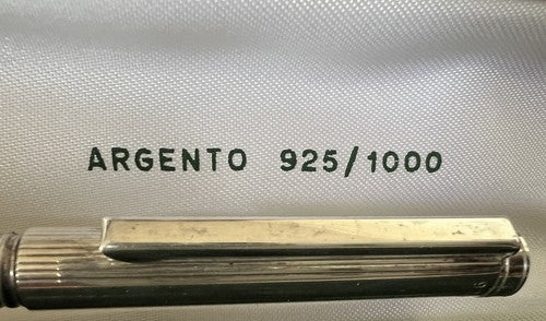 🔴 Penna sfera ARGENTO MASSICCIO righe bassorilievo scrive italiana vintage 9