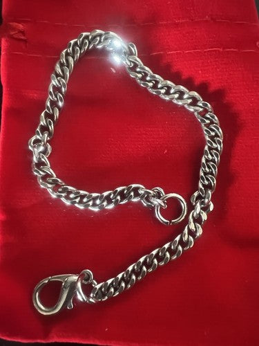 🔴 CATENA orologio tasca cromata con moschettone Lunghezza 22 cm VINTAGE