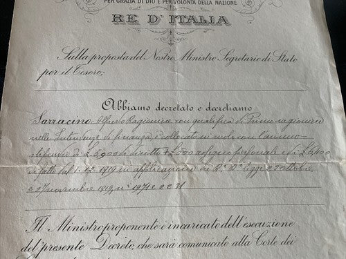Vittorio Emanuele III, Titre Comptable Finance Arrêté Courtes Des Conti 1920
