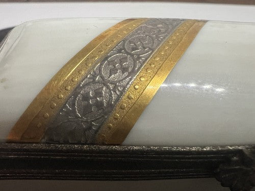 Porcelaine Limoges Porte- Plumes Or Et Platine Stylo-Plume Trousse Boîte