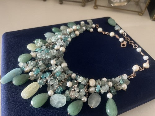 Dea Gioielli Boucles D'Oreilles Collier Argent Plaqué oder Rayons Quarzperlen 