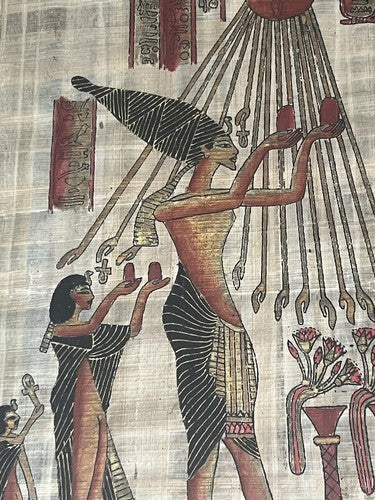 🔴 PAPIRO EGIZIO AUTENTICO egiziano originale dipinto a mano L 34 H 42 vintage