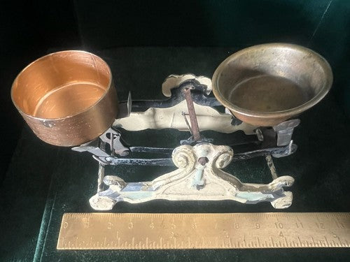 🔴 BILANCIA bilancino espositivo miniatura ghisa e smalti ULTRA RARA antica