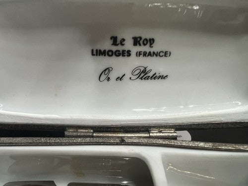 Porcelaine Limoges Porte- Plumes Or Et Platine Stylo-Plume Trousse Boîte