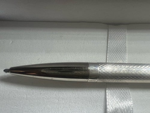 🔴 Penna sfera ARGENTO MASSICCIO 925 guillocchè meccanismo pulsante scrive 13