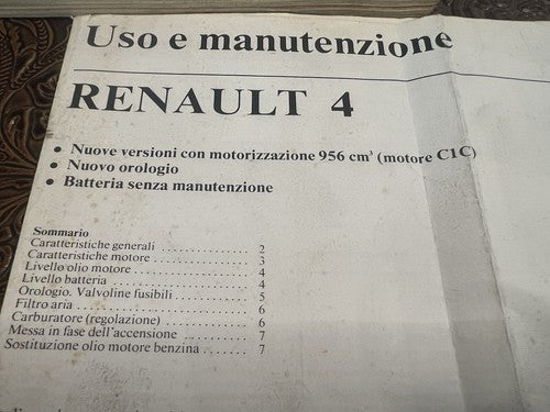 Renault 4 Livret Voiture Utilization Entretien Langue Italien Original Cru 69 