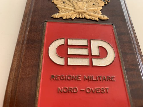 🔴 CREST militare CED Regione Militare Nord Ovest scudo legno