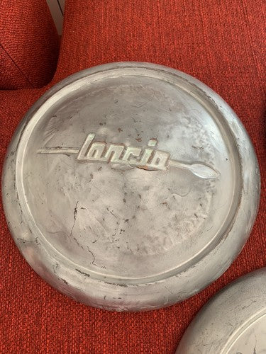 Red Lancia B 20 24 Wheel Hubcaps Metal Original Vintage For Cars