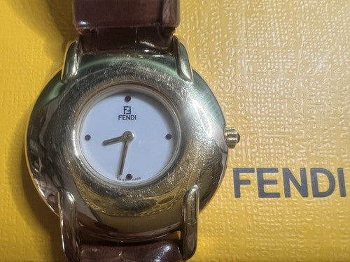 Fendi Montre Homme Femme Plaqué Or 400J Quartz Saphir Cabouchon 37 MM