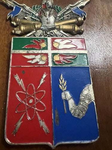 🔴 Crest SCUOLA ARTIGLIERIA scudo legno lucidato con metallo smalti h 22