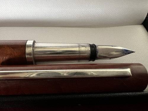 Stylo-Plume Stylo à Plume Argent 925 Corps Bois A Cartouche Écrit 25