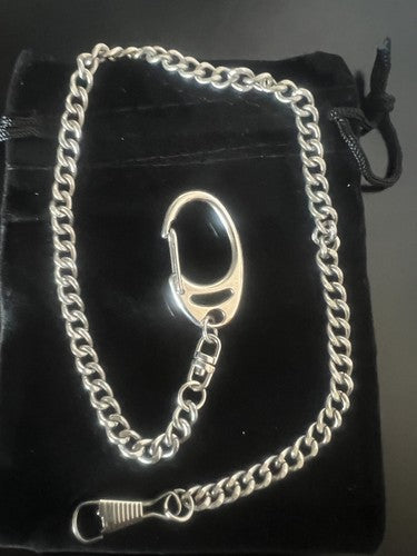 🔴 CATENA orologio tasca cromata con moschettone Lunghezza 38 cm VINTAGE