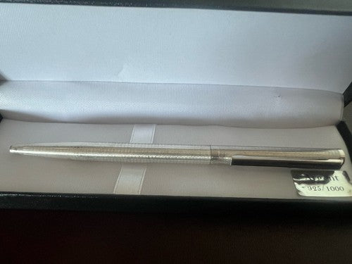 🔴 Penna sfera ARGENTO 925 MASSICCIO quadretti satinata profili lucidi vintage 6