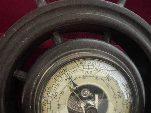 🔴 HUGER Mechanisches, hölzernes, wandmontiertes Bootsruderbarometer, funktionsfähig, Vintage 