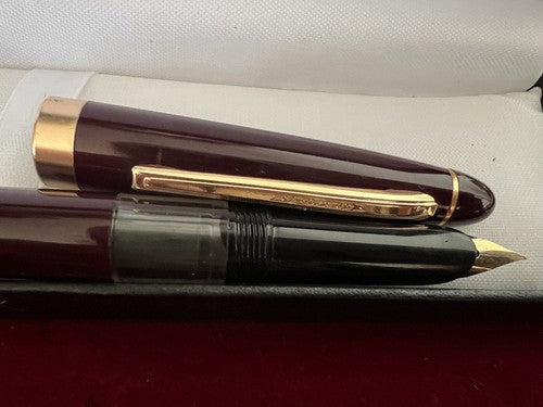 🔴 MARKSMAN penna stilografica bordò profili dorati a cartuccia scrive vintage