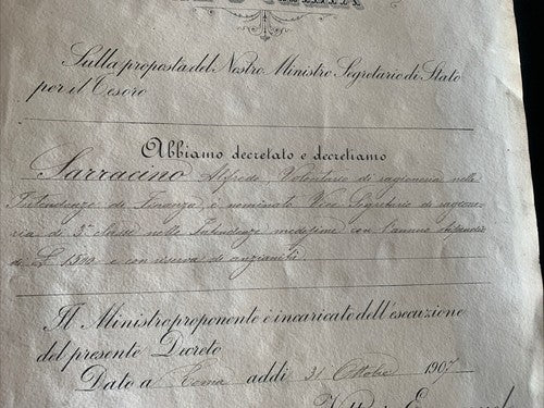 🔴 VITTORIO EMANUELE III, Titel FINANZRECHNER, Dekret des RECHNUNGSPRÜFERGERICHTS 1907 