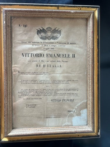 🔴 VITTORIO EMANUELE II legge conio monete 5 10 centesimi 1862 quadro ORIGINALE