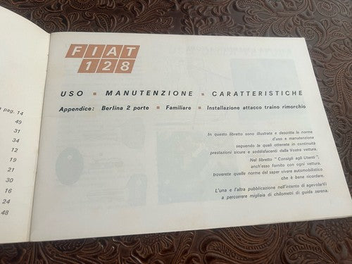 Fiat 128 Bedienungsanleitung, Gebrauchs- und Wartungsheft, italienisches Original, Vintage 