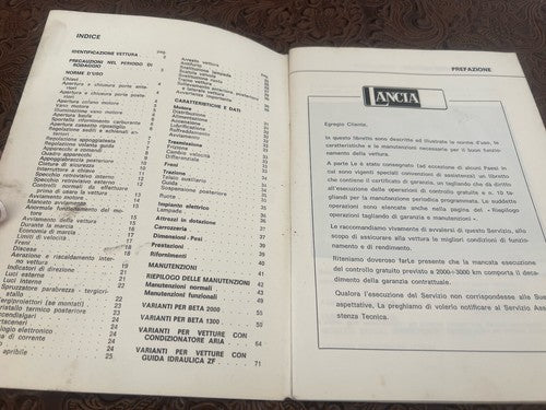 Lancia BETA 1300 1600 2000 Livret Voiture Utilisation Entretien Original Rétro