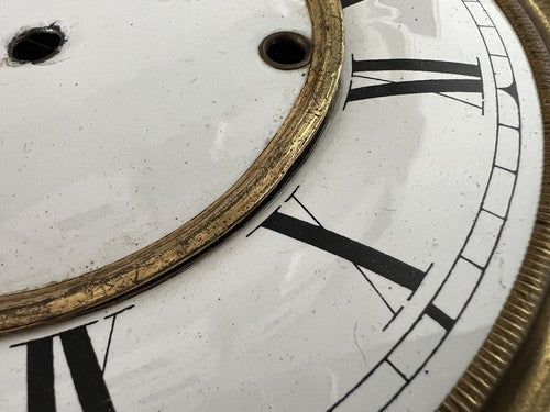 🔴 QUADRANTE orologio pendolo muro parete smaltato bordi ottone 4 fori vintage