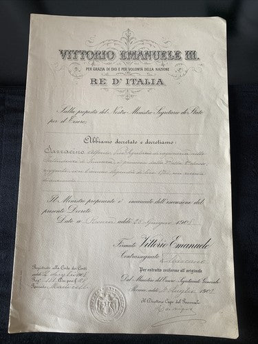🔴 VITTORIO EMANUELE III, Titel FINANZRECHNER, Dekret des RECHNUNGSPRÜFERGERICHTS 1908 