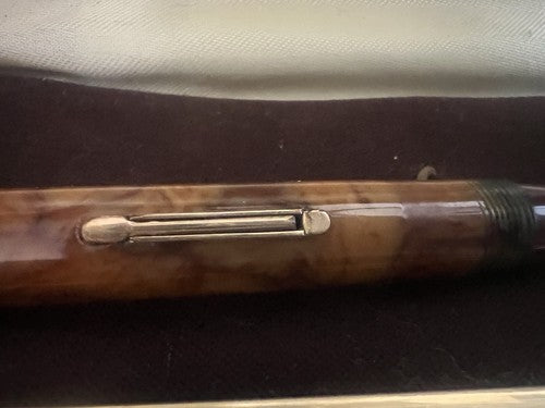 🔴 WATERMAN'S marbled celluloid lever fountain pen with antique GOLD nib 