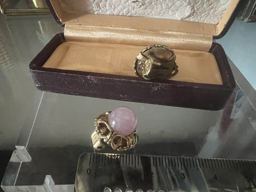 Earrings Clips Flower Pink With Lace with Stone Central A Relief Vintage
