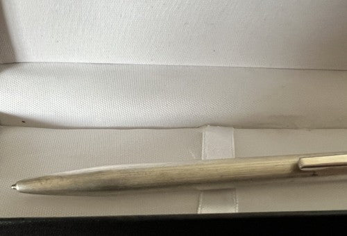 🔴 Penna sfera ARGENTO MASSICCIO 925 righe meccanismo pulsante scatto vintage 8