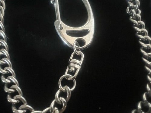 🔴 CATENA orologio tasca cromata con moschettone Lunghezza 38 cm VINTAGE