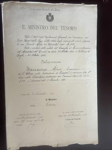 Ministre Du Trésor Conferimento Affectation De Comptable Finance Regno 1911