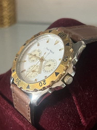 🔴 PAUL WATCH cronografo uomo OVERSIZE acciaio ghiera placcata 5 ATM vintage