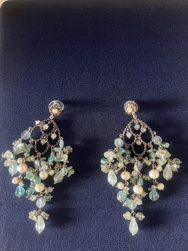 🔴 DEA GIOIELLI orecchinI collana ARGENTO placcata oro raggi QUARZO PERLE parure