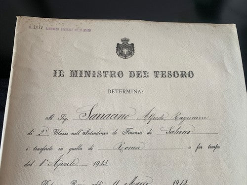 🔴 ATTESTATO D'ONORE RAGIONIERE DI STATO Vittorio Emanuele MINISTERO TESORO 1913