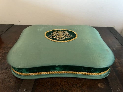 🔴 PORTAGIOIELLI multi uso tessuto stemma cofanetto scrigno astuccio vintage 10