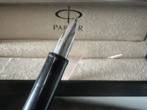 🔴 PARKER penna stilografica cromata a cartuccia, scrive con scatola vintage
