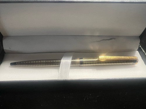 Goldring Stylo-Plume Sphère Laque Carreaux Profils Or Écrit Allemagne Vintage
