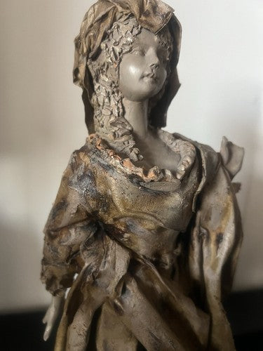 🔴 Statua scultura CARTAPESTA firmata CECILIA POLITO dama Firenze 11x11 h 42 cm