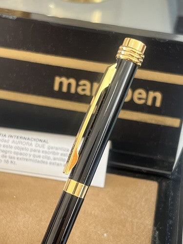 Marupen Stylo-Plume Sphère En Laque Noire Profils Doré Certifié Boîte Vintage 