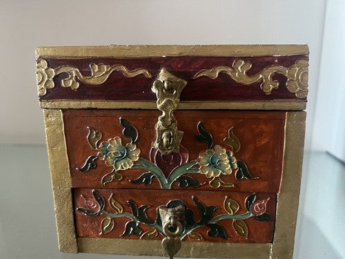 Boîte à Bijoux Chinoise Bois Dragon Peinture Coffret Trésor Trousse Vintage 12
