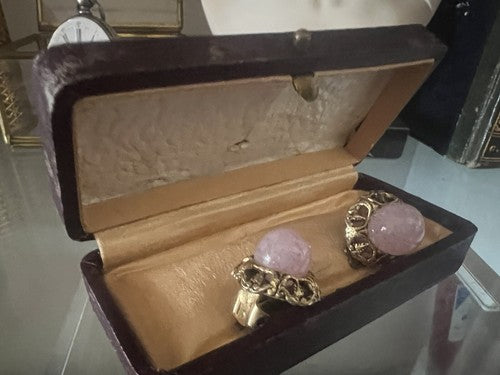 Boucles D'Oreilles Clips Fleur Rose Avec Dentelle Pierre Center en Relief Cru 