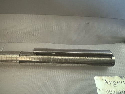 Stylo-Plume Sphère Argent 925 Massif Carreaux Satin Profiles Brillant Vintage 6 