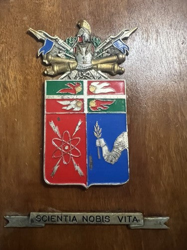 Crest École Artillerie Bouclier Bois Poli Avec Métal Vernis Hauteur 22 