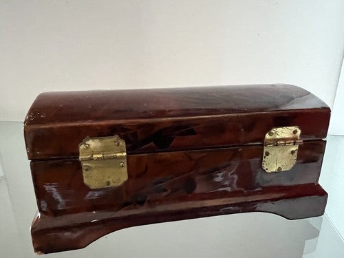 Boîte à Bijoux Chinoise Bois Plume Et Coffret Trésor Trousse Vintage 6