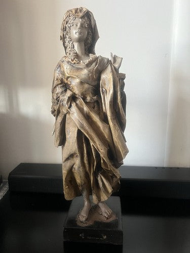🔴 Statua scultura CARTAPESTA firmata CECILIA POLITO dama Firenze 11x11 h 42 cm