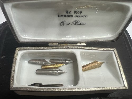 🔴 LIMOGES porcellana porta pennini ORO E PLATINO penna astuccio cofanetto