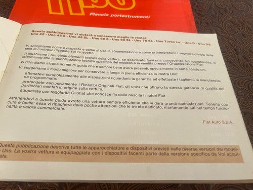 🔴 FIAT Uno Turbo ie Libretto auto uso manutenzione ORIGINALE vintage
